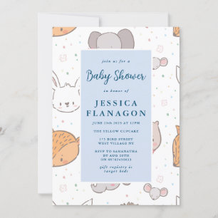 Editable Safari Oerwoud Animal Blue Baby shower Kaart