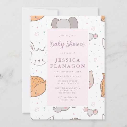 Editable Safari Oerwoud Animal Pink Baby shower Kaart (Voorkant)