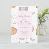 Editable Safari Oerwoud Animal Pink Baby shower Kaart (Staand voorkant)