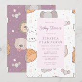 Editable Safari Oerwoud Animal Pink Baby shower Kaart (Voorkant / Achterkant)