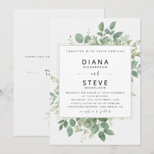 Editable Sage Green Botanical Frame Wedding Kaart (Voorkant / Achterkant)