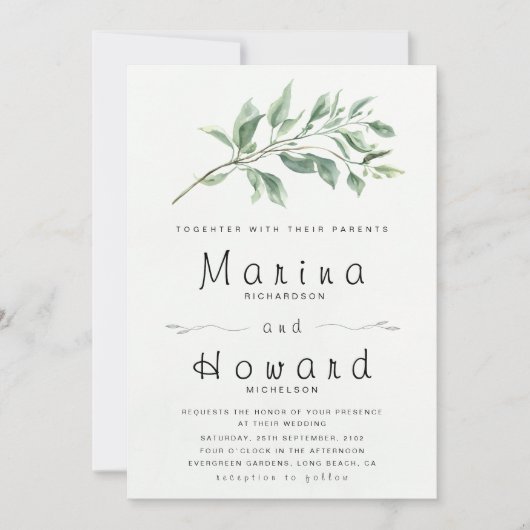 Editable Sage Green Botanical Wedding Invitation  Kaart (Voorkant)