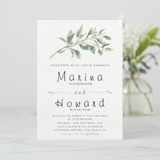 Editable Sage Green Botanical Wedding Invitation  Kaart (Staand voorkant)