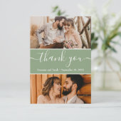 Editable Sage Green Wedding Foto's Dank u Bedankkaart (Staand voorkant)