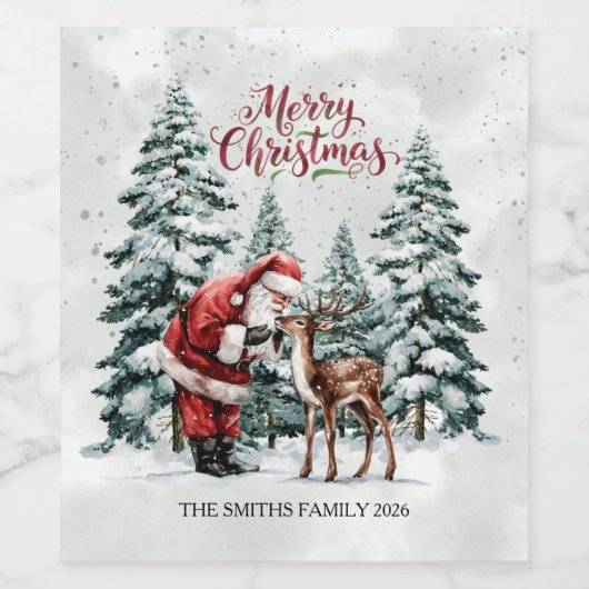 Editable Santa Wine Bottle Label Wijn Etiket (Enkel label)