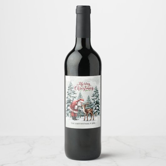 Editable Santa Wine Bottle Label Wijn Etiket (Voorkant)
