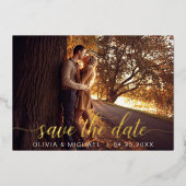Editable Save the Date Gold Handwrite Photo Folie Uitnodiging (Voorkant)
