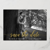 Editable Save the Date Gold Handwrite Photo Folie Uitnodiging (Voorkant)