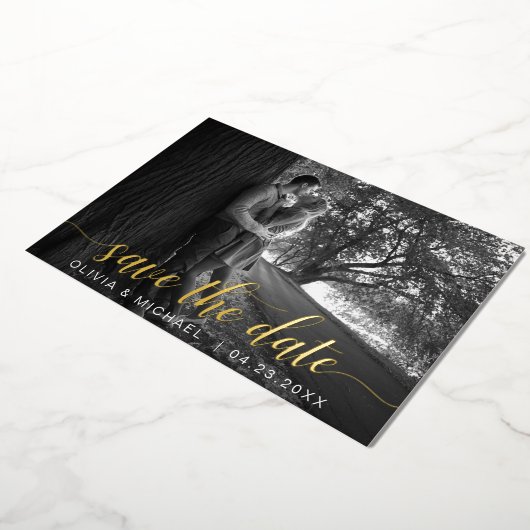 Editable Save the Date Gold Handwrite Photo Folie Uitnodiging (Gedraaid)