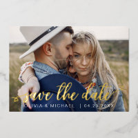 Editable Save the Date Gold Handwrite Photo