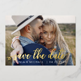 Editable Save the Date Gold Handwrite Photo Folie Uitnodiging