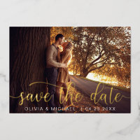 Editable Save the Date Gold Handwrite Photo