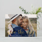 Editable Save the Date Gold Handwrite Photo Folie Uitnodiging (Staand Voorkant)