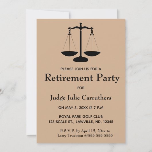 Editable Scales of Justice Retirement Invitation Kaart (Voorkant)