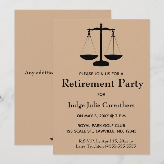 Editable Scales of Justice Retirement Invitation Kaart (Voorkant / Achterkant)