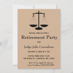 Editable Scales of Justice Retirement Invitation Kaart