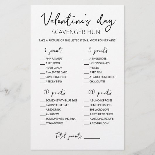 Editable Scavenger Hunt Valentijnsdag game (Voorkant)