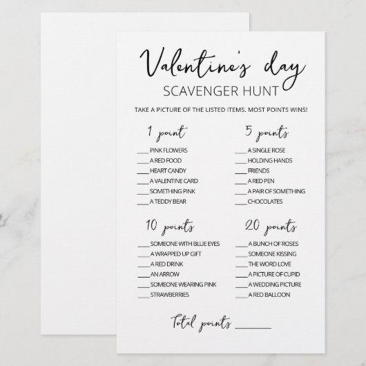 Editable Scavenger Hunt Valentijnsdag game (Voorkant / Achterkant)