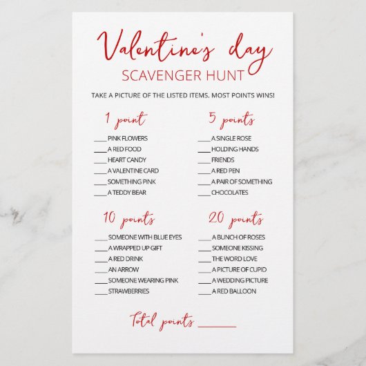 Editable Scavenger Hunt Valentijnsdag game (Voorkant)