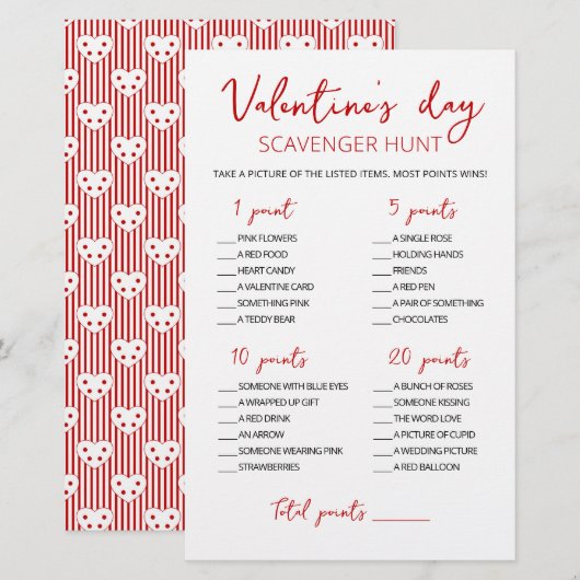 Editable Scavenger Hunt Valentijnsdag game (Voorkant / Achterkant)