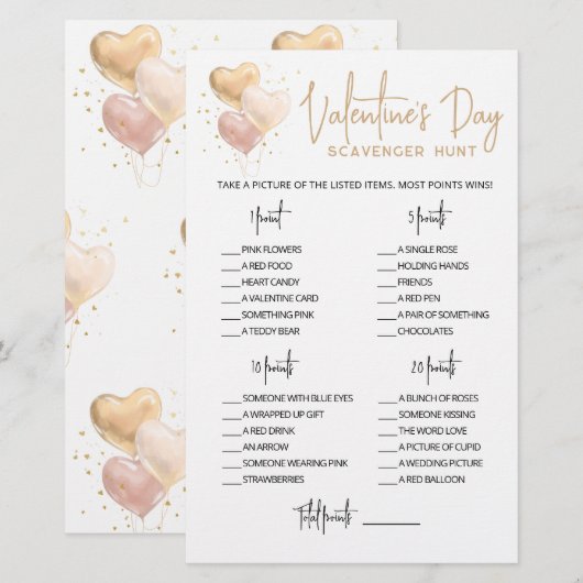 Editable Scavenger Hunt Valentijnsdag game (Voorkant / Achterkant)