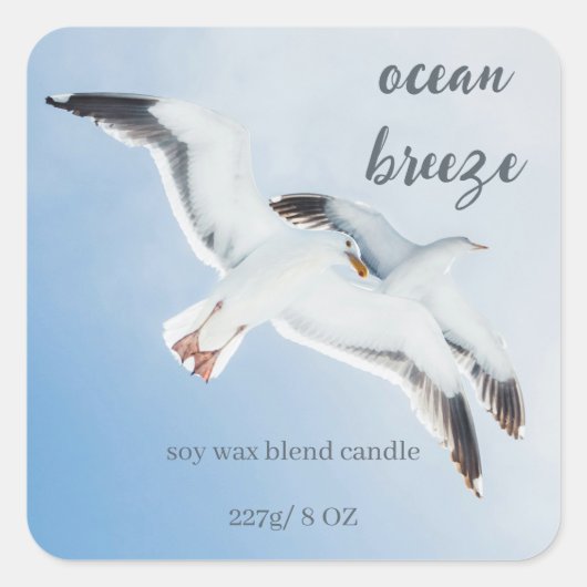 Editable Sea Gulls Ocean Breeze Product Vierkante Sticker (Voorkant)