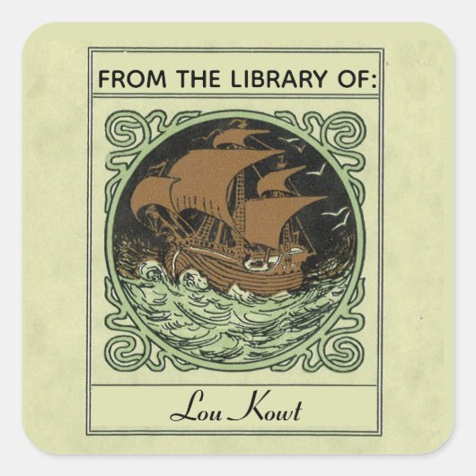 Editable Ship in Stormy Waters Bookplate Vierkante Sticker (Voorkant)
