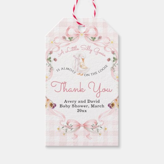 Editable Silly Goose Baby Shower Pink Bow Cadeaulabel (Voorkant)