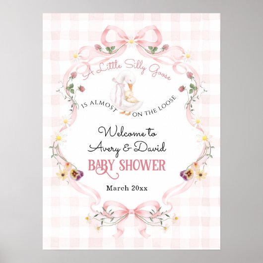 Editable Silly Goose Baby Shower Pink Bow Poster (Voorkant)