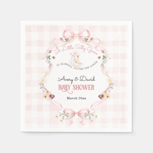 Editable Silly Goose Baby Shower Pink Bow Servet (Voorkant)