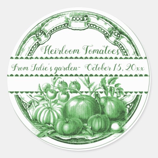 Editable Small Green Heirloom Tomaten Ronde Sticker (Voorkant)