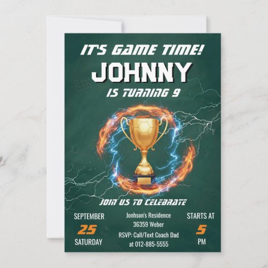 Editable Soccer Birthday Party Invitation Kaart (Voorkant)