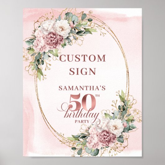 Editable Soft Pastel Pink 50th Birthday 8x10 Sign Poster (Voorkant)