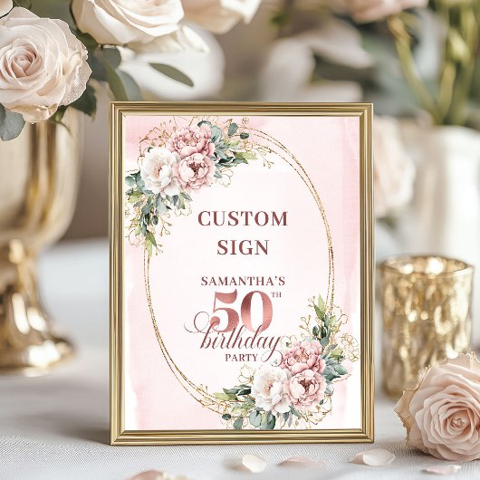 Editable Sophisticated Rose Gold 50th Birthday  Poster