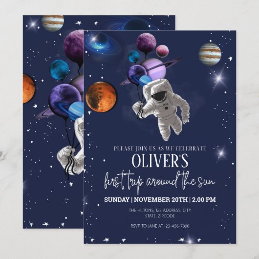 Editable Space Birthday Kaart (Voorkant / Achterkant)