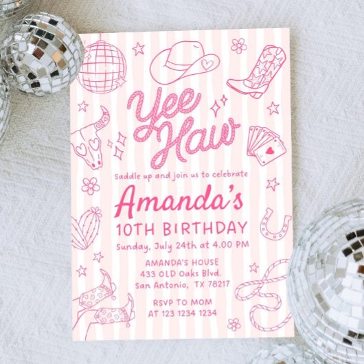 Editable Space Cowgirl Birthday Invitation, Disco Kaart