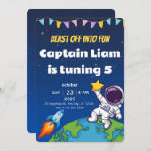 Editable Space Explorer Birthday Invite Kaart (Voorkant / Achterkant)