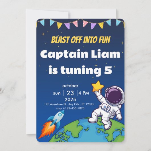 Editable Space Explorer Birthday Invite Kaart (Voorkant)