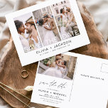 Editable sparen de Datum 4 Witte Brief van de Foto Briefkaart<br><div class="desc">Moderne en elegante foto bespaart de date bruiloft card. Sparen de kaart van de datumuitnodiging omvat witte typografie en chic en eenvoudig ontwerp op een witte achtergrond die u uw aangepast afbeelding van de de foto van het verloving kunt toevoegen aan.</div>