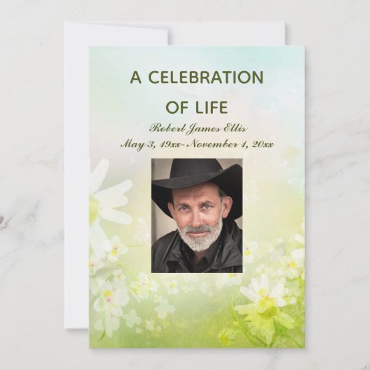 Editable Spring Flowers Celebration of Life Photo Kaart (Voorkant)