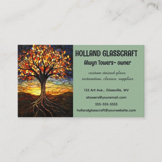 Editable Stained Glass Tree Visitekaartje (Voorkant)