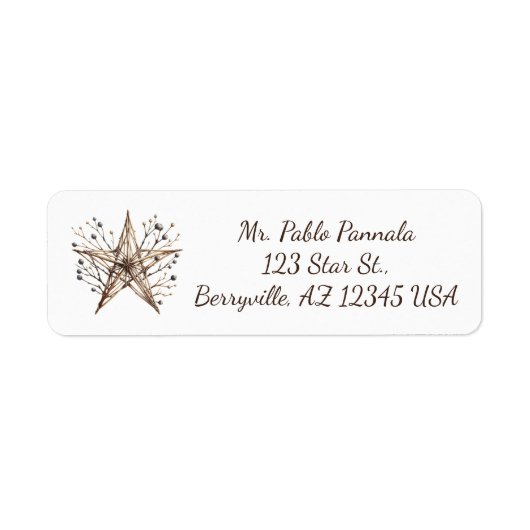 Editable Star and Berries Return Address Etiket (Voorkant)