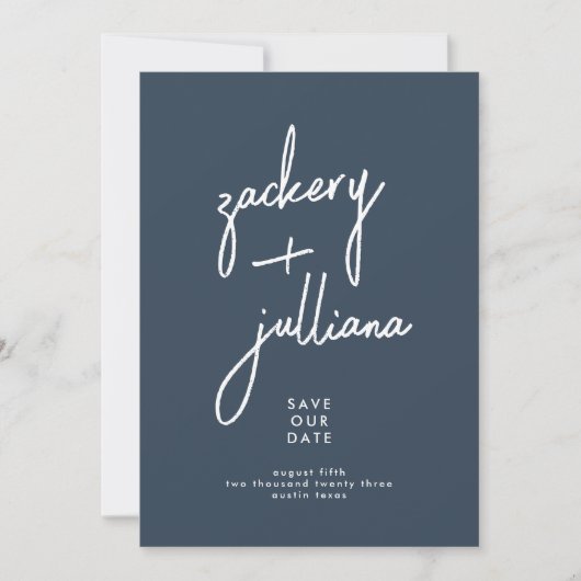 Editable Stylish Photo Custom Navy Blue Save The Date (Voorkant)