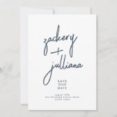 Editable Stylish Photo Custom Navy Blue White Save The Date (Voorkant)