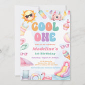 Editable Summer Cool One 1st Birthday Party Kaart (Voorkant)
