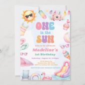 Editable Summer One In The Sun Birthday Party Kaart (Voorkant)