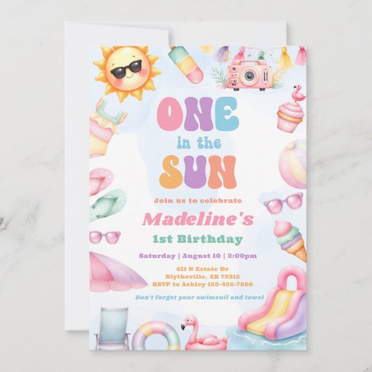 Editable Summer One In The Sun Birthday Party  Kaart (Voorkant)