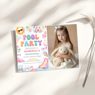 Editable Summer Pool Party Birthday Party Photo Kaart