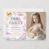 Editable Summer Pool Party Birthday Party Photo Kaart (Voorkant)