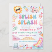 Editable Summer Splish Splash 3rd Birthday Party Kaart (Voorkant)